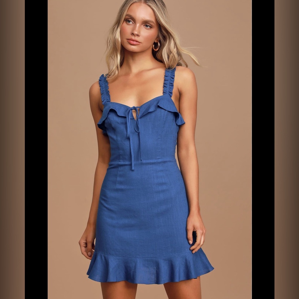 Lulus Days Like This Royal Blue Sleeveless Ruffled Mini Dress Size XL
